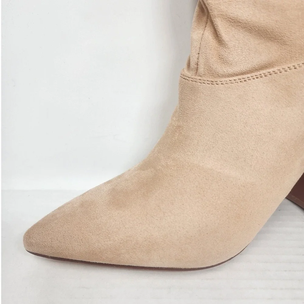 Womens Tan Faux Suede Thigh High Lace Up Back Block Heel Boots Size‎ 7.5 NEW